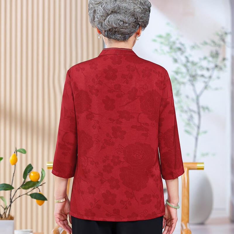 Datang Furen Embroidered Stand Collar 3/4 Sleeve Shirt for Elderly Women