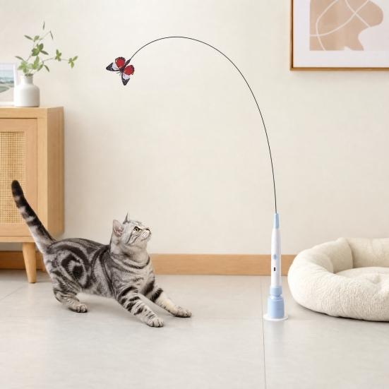Brinquedo Varinha Borboleta Elétrica para Gatos, Vara de Provocar Gatos com Ventosa, Brinquedo Automático Interativo de Vara para Provocar Gatinhos para Exercício e Brincadeira de Gatos
