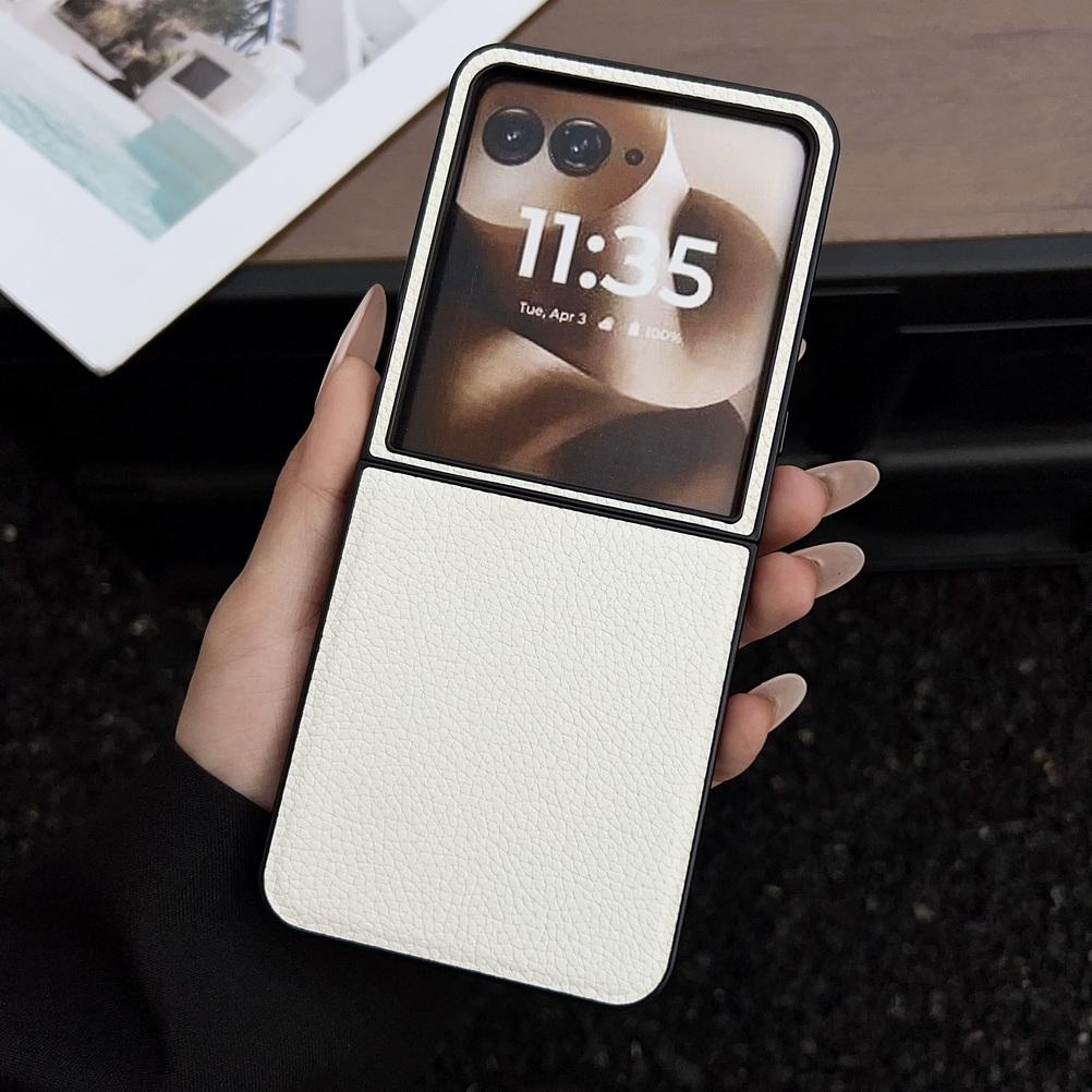 Plain Leather Lychee Patterned Case For Moto Razr 60 Ultra Razr60 Motorola razr 50 Ultra razr+ Camera protect Cover