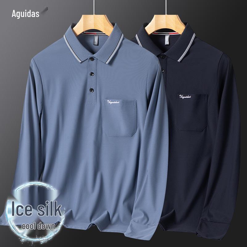 Men's Ice Silk Long-Sleeve T-Shirt for Dad - Lightweight Sun Protection for Spring and Autumn