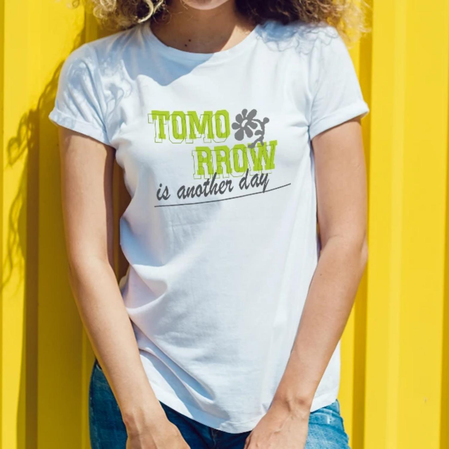 

Summer Womens Short Sleeve Cotton T Shirt Tomorrow is another day Print for Casual Outings Young Women with an Optimistic Style XXXXXL білий