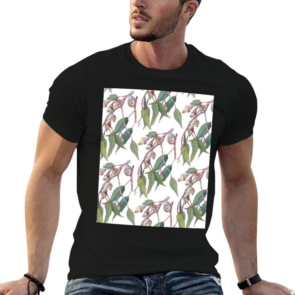Australian Native Eucalyptus Tree Branch Watercolour TShirt Casual Simple Design Short Sleeve Shirt