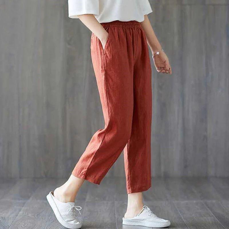 

Womens Harem Pants Summer Cotton Linen Capri Pants Breathab 05 XXL