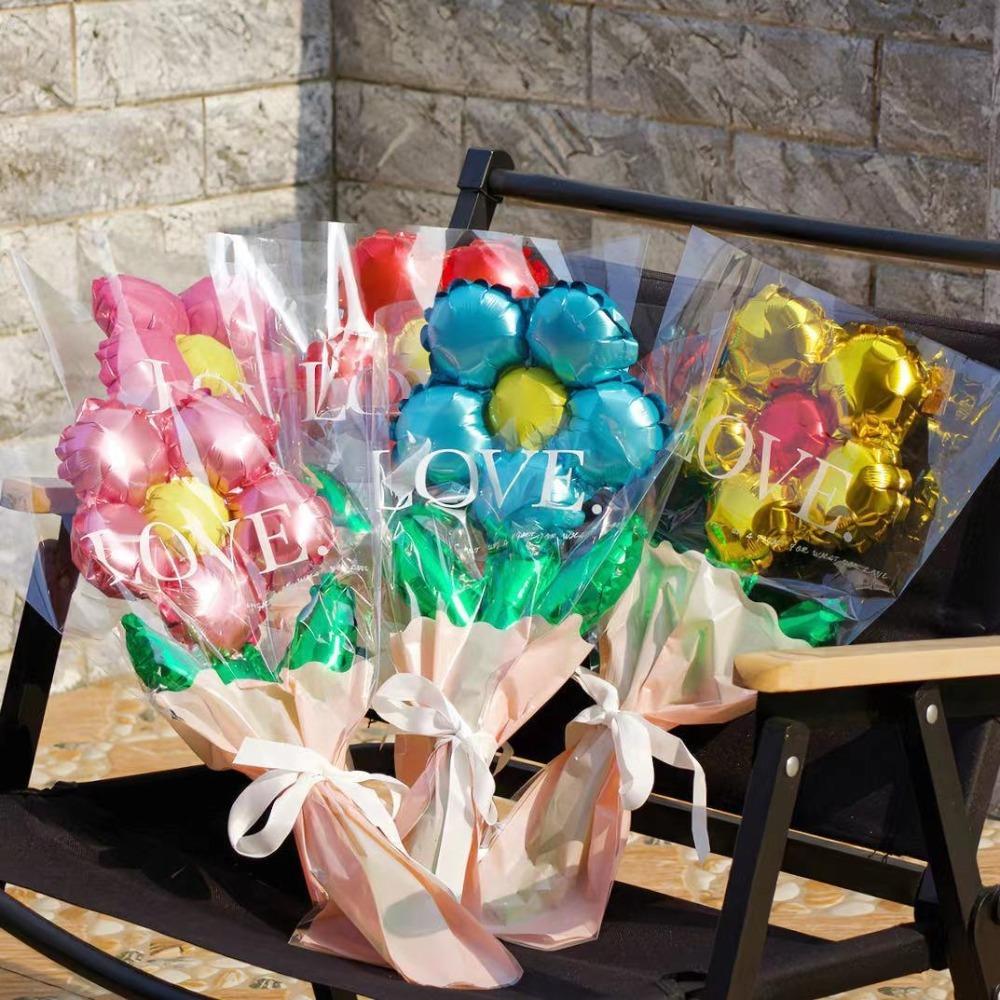 10pcs Aluminum Foil Daisy Rose Flower Balloon Romantic Five Petal Flower Balloon  Mother's Day