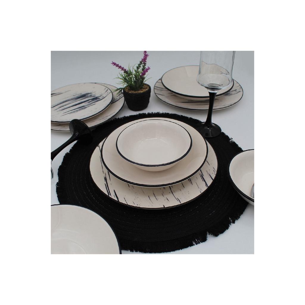 Anka 8 Piece Dinner Set For 2 People - Patterned Black Mesh