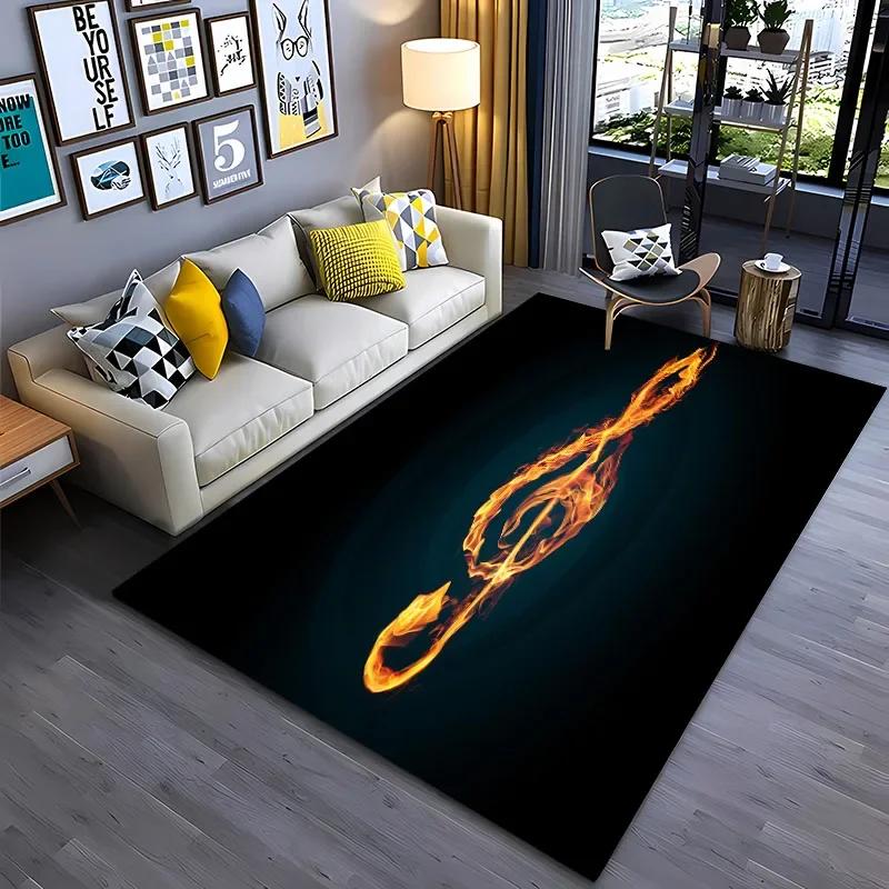 3D HD Music Notes Theme Large Area Rug,Carpet for Living Room Bedroom Sofa Kitchen Decoration,Kid‘s Play Non-slip Floor Mat Gift
