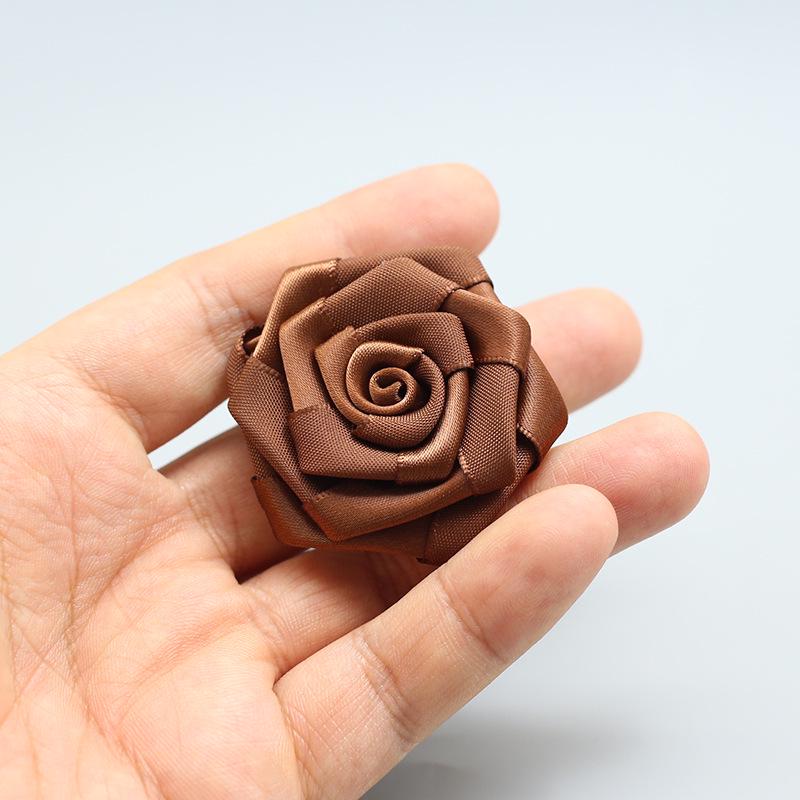 Hand-Sewn Ribbon Rose Flower Decorative Patch for Clothing and Hair Accessories