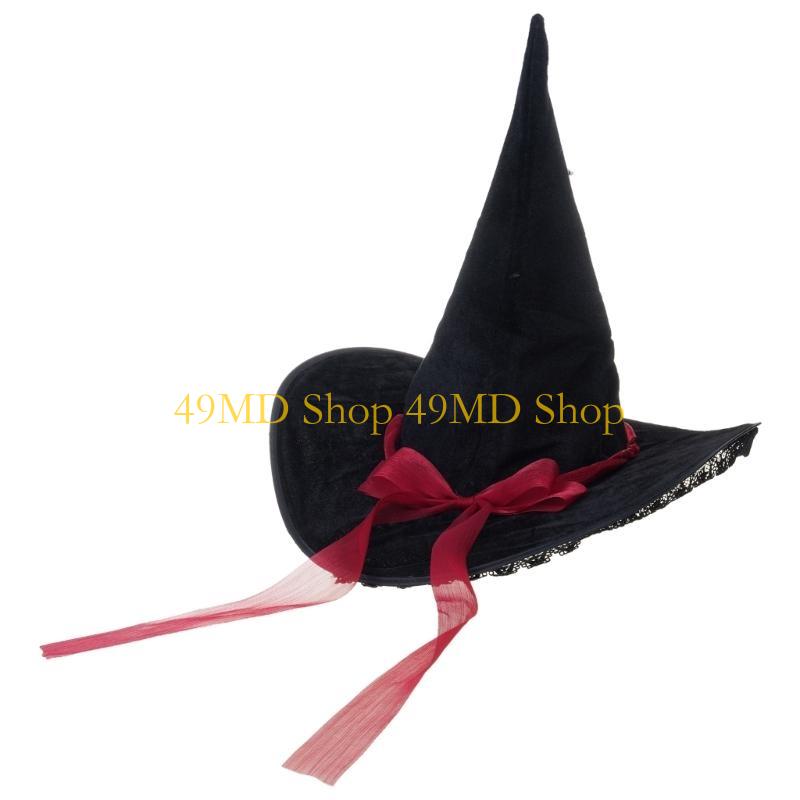 49MD Witch Pointed Hat Halloween Hat Bandage Butterfly Wizard Hat Comfortable Wear