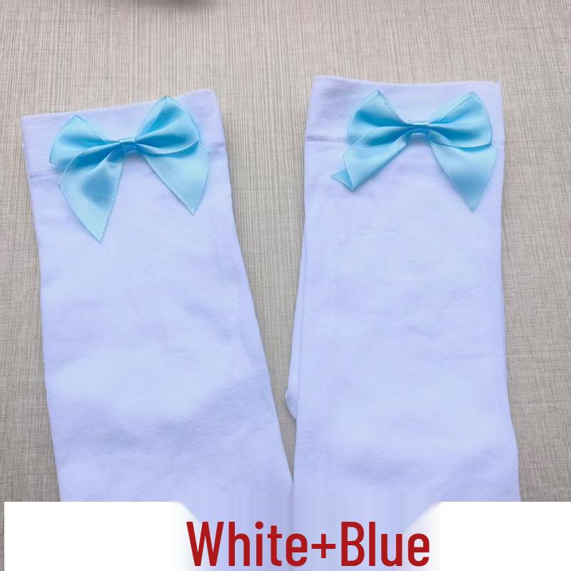 Women's Lace Trim Erotic Silk Thigh-High Stockings with Bow