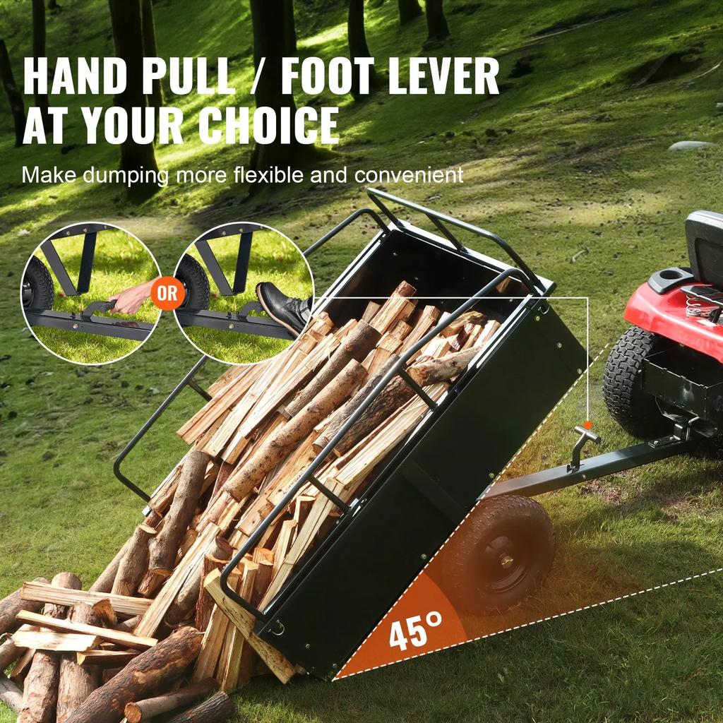 VEVOR Robuuste ATV Trailer Stalen Kiepwagen, 340 kg 0,43 Kubieke Meter, Tuin Utility Trailer met Afneembare Zijkanten voor Zitmaaier Tractor