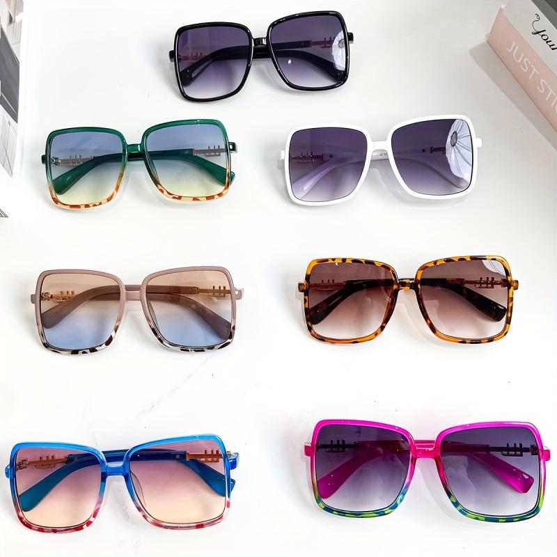 Retro 1970er Übergroße Quadratische Modebrille - Blau & Rosa Farbverlaufsgläser, Metallrahmen Unisex Modebrille für Damen