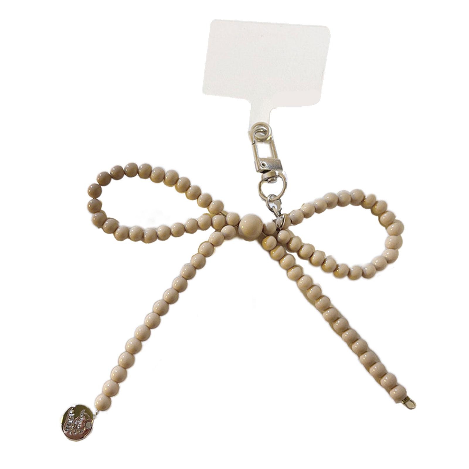 

Pearls Beaded Bowknot Pendant Phone Charm Hanging Rope Sweet Phone Chain Strap Decoration Lanyards Keychain Accessories кофейный