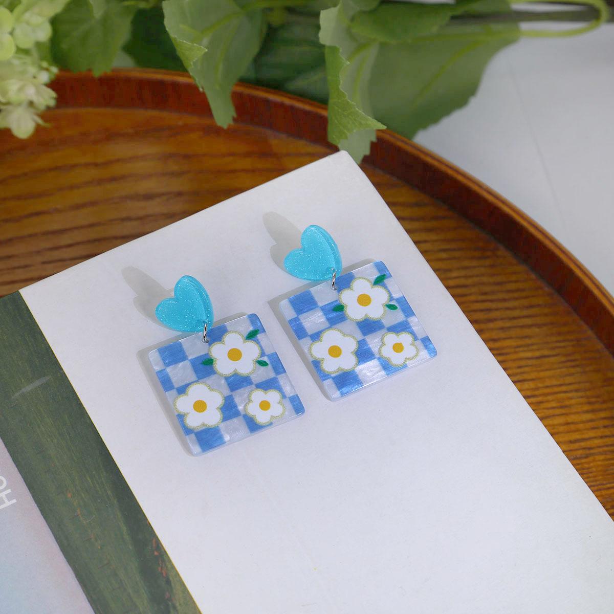 Summer High-End Dopamine Cherry Earrings, Sweet Oil Painting Butterfly Love Flower Acrylic Earrings For Women