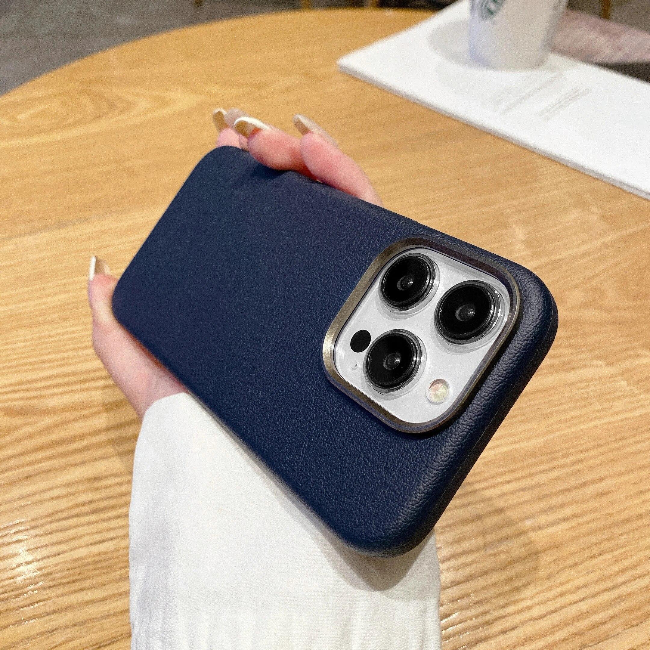 

Высококачественный кожаный чехол для телефона IPhone15 Pro Max, тот же жесткий чехол для iPhone15, полная защита For iPhone 15 pro max синий