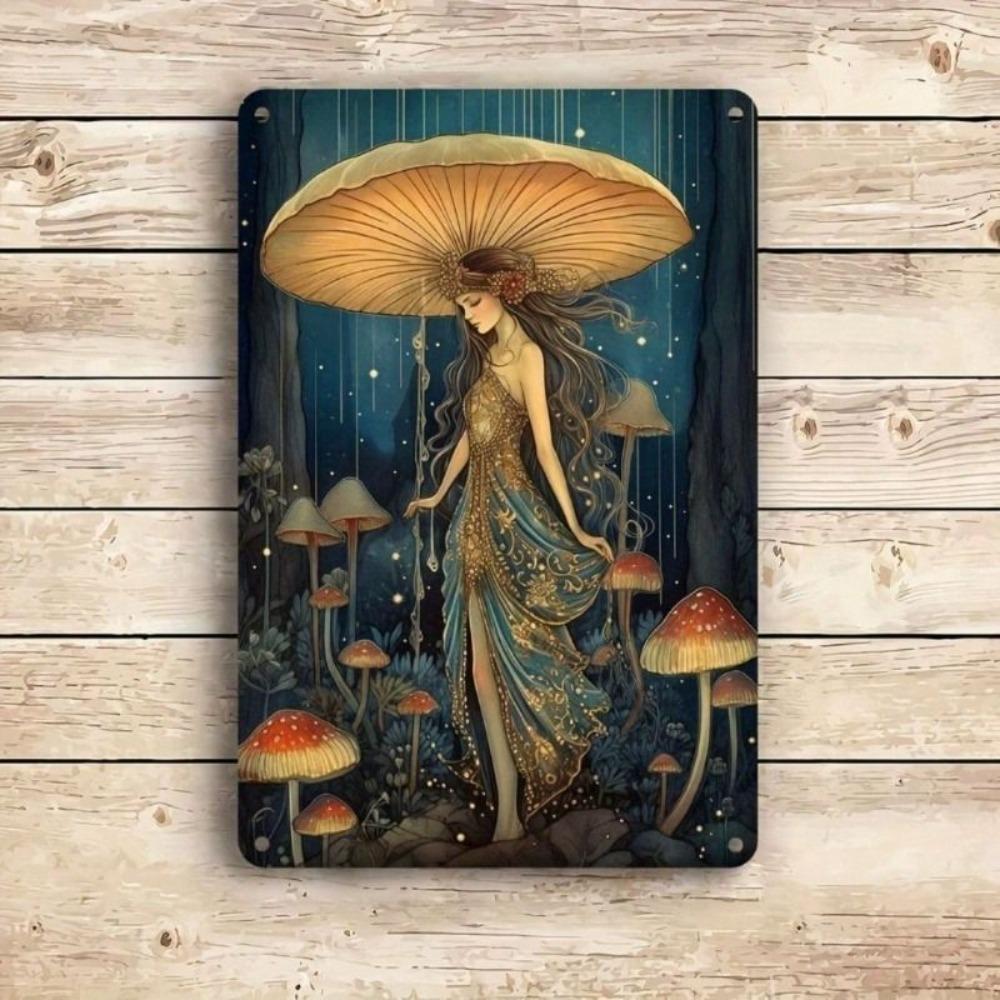 Vintage Metal Sign Mushroom Fairy 20x30cm Rustic Wall Decor for Home Bar Garage Farm