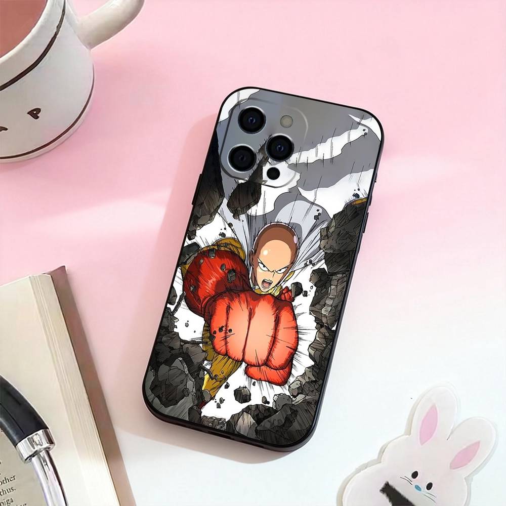 Anime O-One P-Punch Man  Phone Case For iPhone 17,16,15,14,13,12,11 Plus,Pro Max,Soft Silicone Black Cover