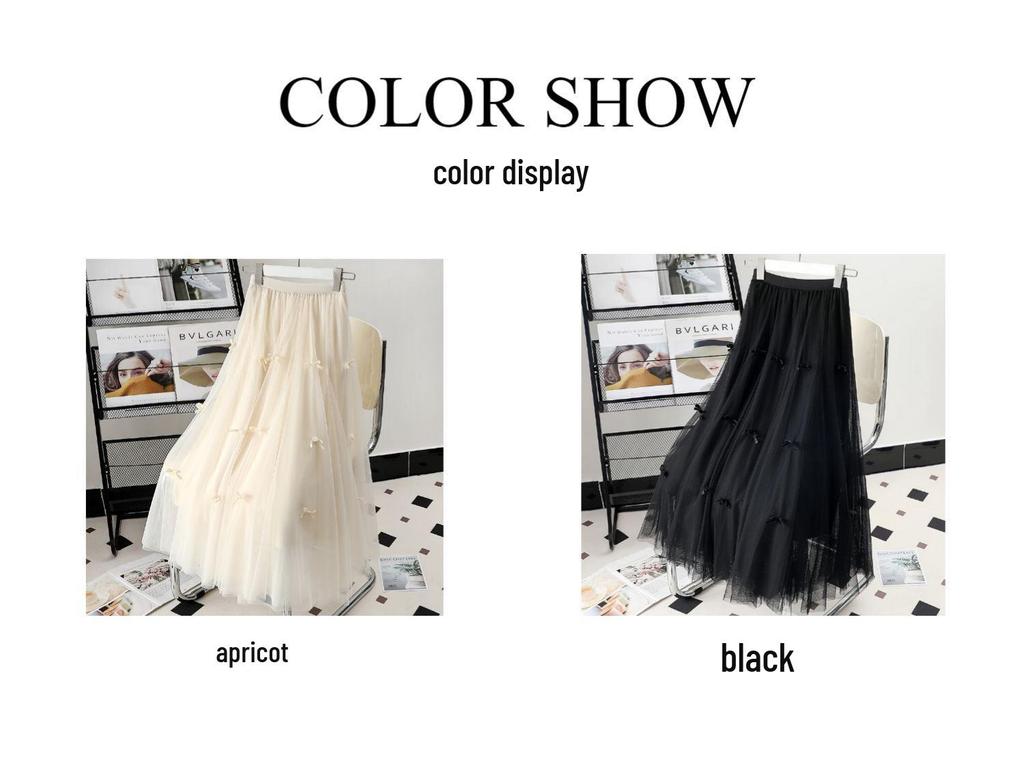 2023 Women's High-End Tulle A-Line Bowknot Midi Skirt for Spring and Autumn
