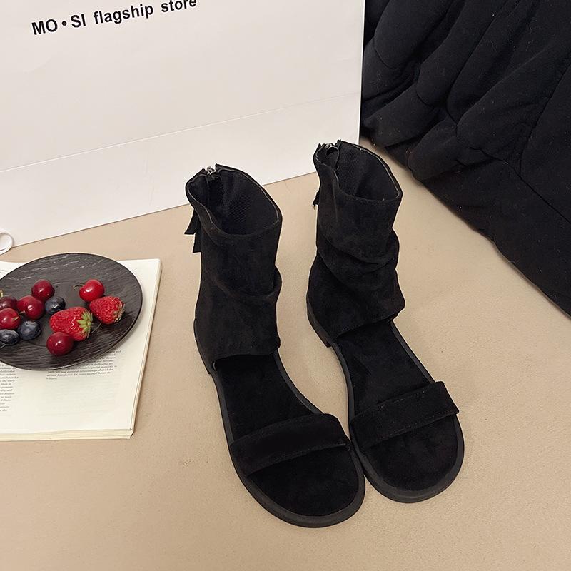 

Ретро сандалии на плоской подошве, повседневный нишевый дизайн, женские летние новые сандалии с перемычкой и задней молнией, крутые ботинки 40 чёрный