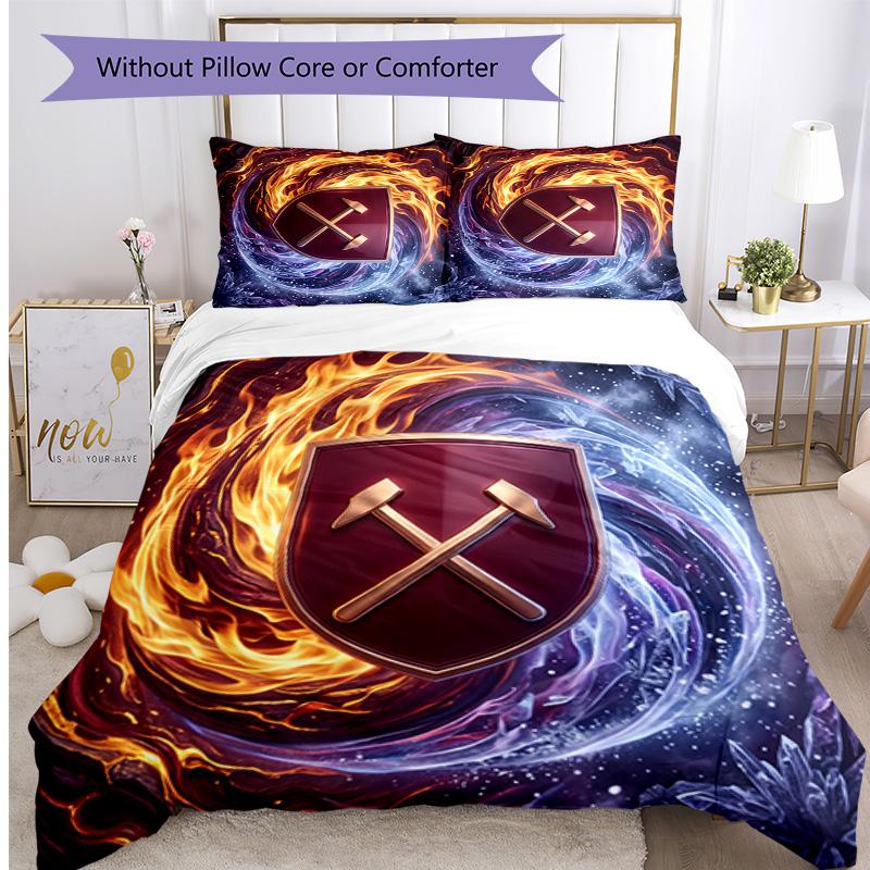 Set Lenzuola Stampato West Ham United Football 3 Pezzi, Comodo Set Copripiumino per Camera da Letto Amico della Pelle