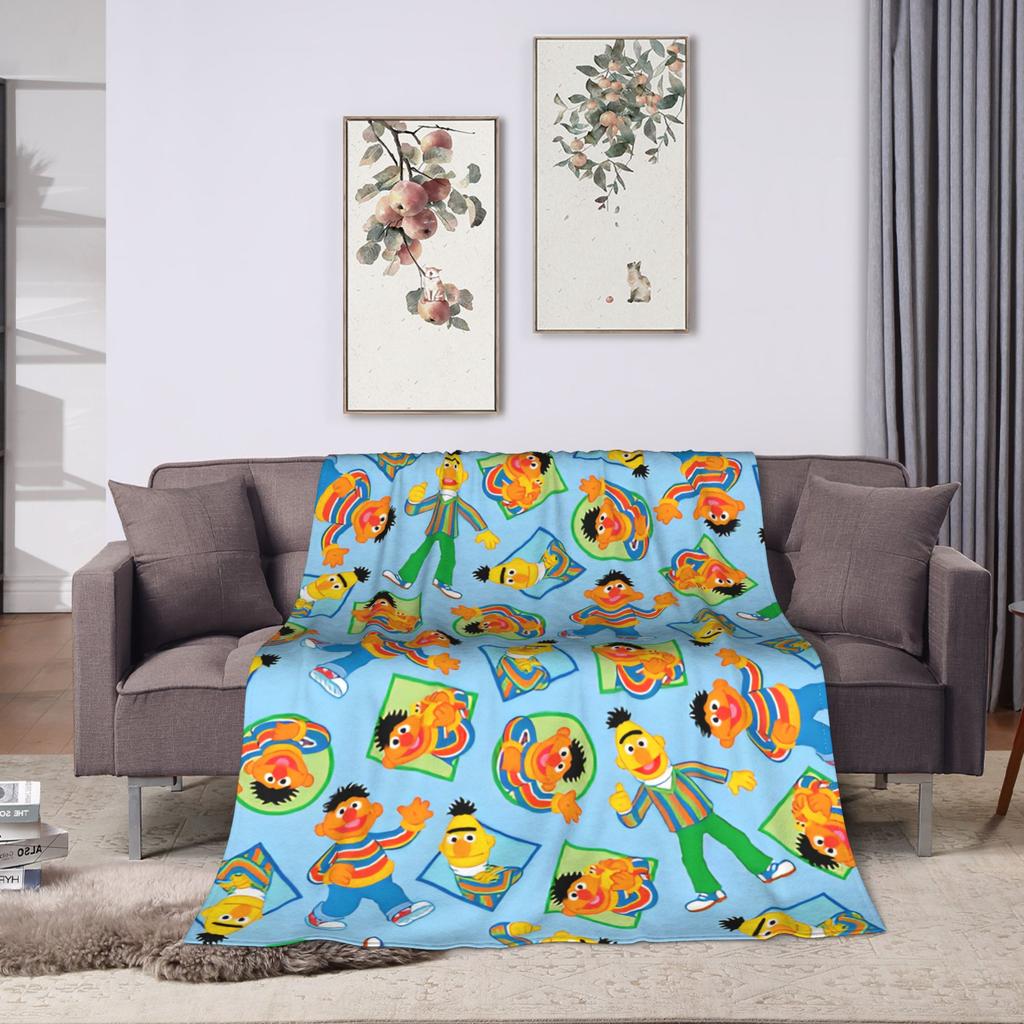 Bert & Ernie Blue Warm Soft Blanket S-Sesames Streets Plush Throw Blanket Fluffy Couch Chair Flannel Bedspread Sofa Bed Cover
