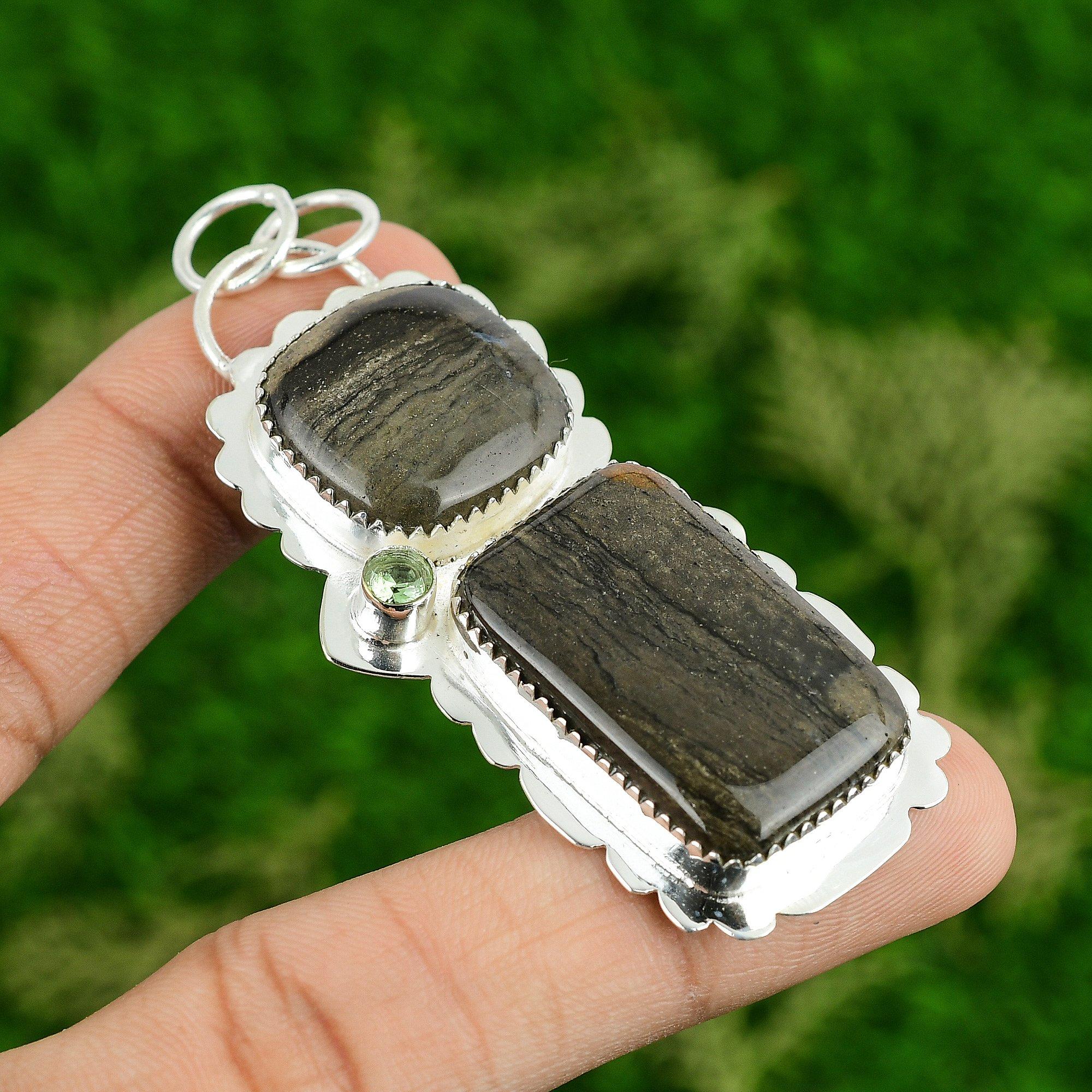 

925 Sterling Silver Picasso Jasper Stone Green Amethyst Engagement Wife Pendant