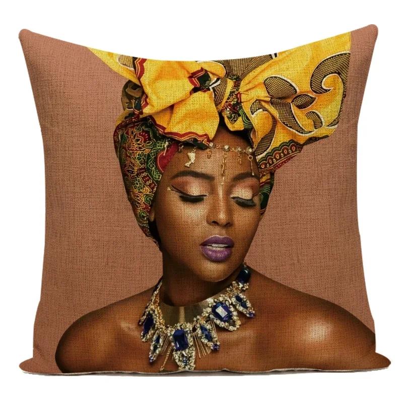 Fashion African Girl Lady Oil Painting Black Women Home Art Decoration Sofa Throw Pillow Case Polyester Cushion Cover