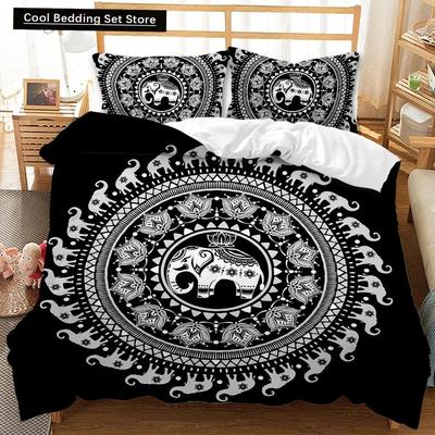 Housse de Couette Mandala Ensemble Éléphant Boho Chic Hippie Lit Simple Literie Mandala Polyester Housse de Couette Adultes Double Queen King Size