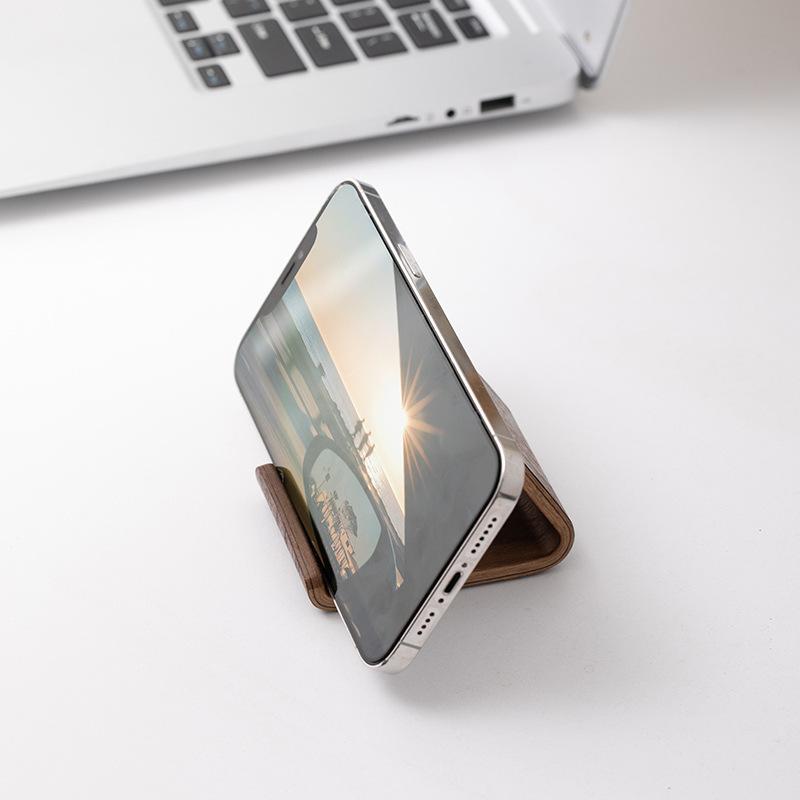 Creative Home Office Desktop Decor Walnut Wood Phone Holder Stand Multifunctional Wood Front Desk Business Card Display Rack