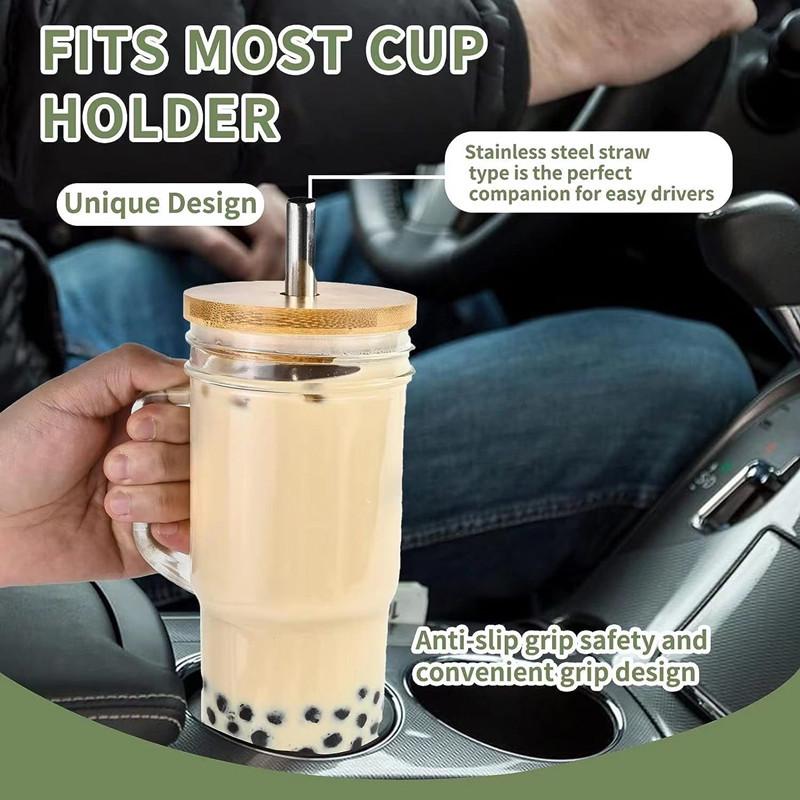 24oz Mason Jar with Wooden Lid & Handle, Straw, Ice Buster Design for Milk Tea