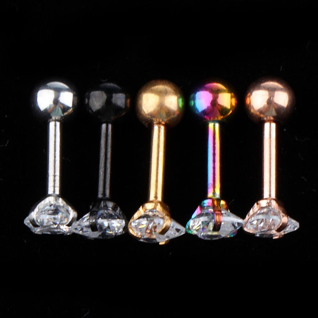 5pcs Stainless Steel Clear Crystal Labret Lip Ear 16g Piercing 5 Colors - Round Heart