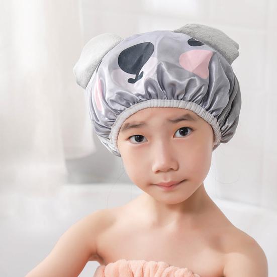 Bath Hair Hat Cartoon Design Waterproof Double Layer Elastic Band Hair Protection Nerdy Koala Cute Kids Bathing Hat Home Supply