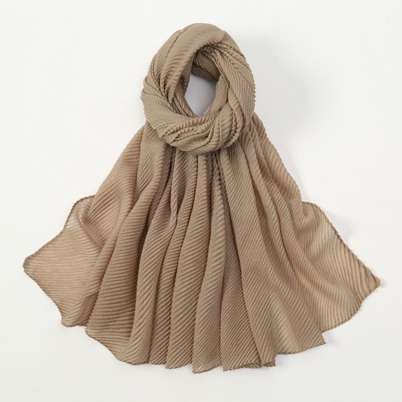 New solid color simple silver silk crumpled long towel elegant women's retro ethnic headscarf fashionable plain versatile yarn