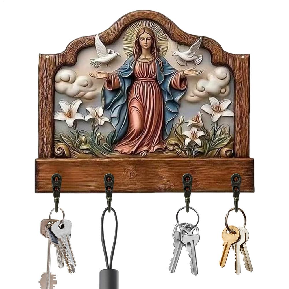 

Key Holder Wall Mount Wood 4 Hooks Space Saving Hanger Key Hanger Wall Mount For Family Students Adults Men Women Entryway Shelf