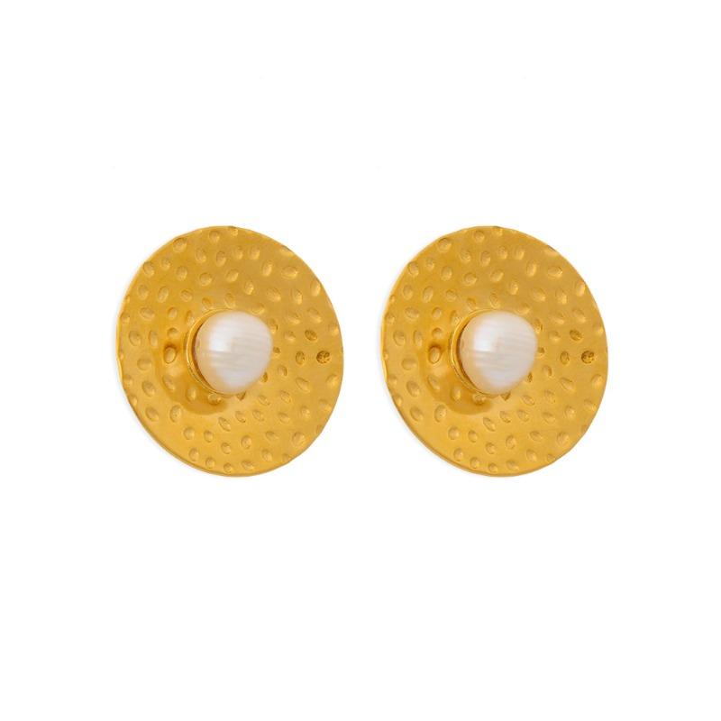 

Baroque pearl stud earrings stainless steel 18k gold pendant necklace earring set