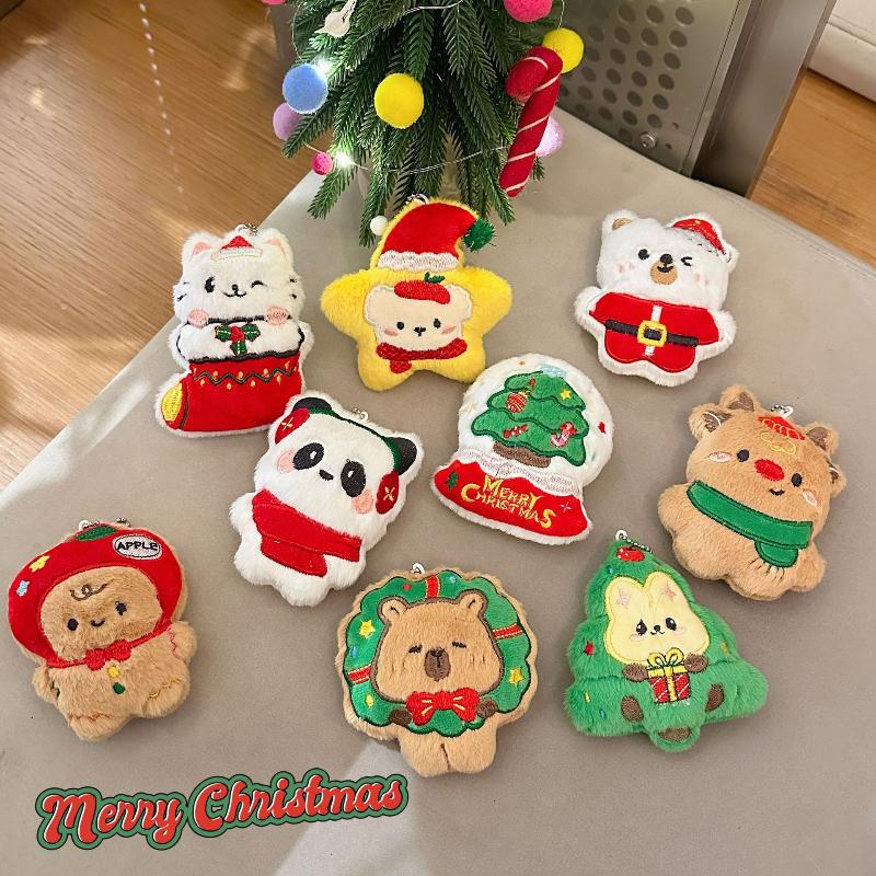 Cute Cartoon Christmas Plush Doll Pendant Keychain Kawaii Stuffed Doll Chain Backpack Pendant Car Key Chain Accessories Gifts