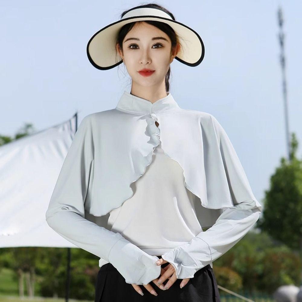 Solid Color Sunscreen Shawl Long Sleeve Ice Silk Cape Creative Gift Sunshade Cloak Summer Season
