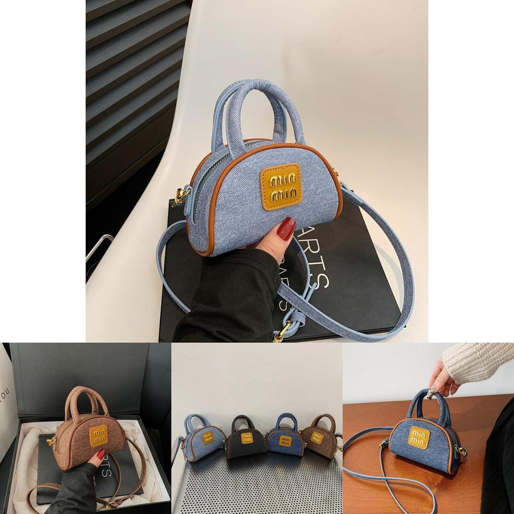 Modern Youth Girl Pu Denim Crossbody Bag With Lipstick Decor For Daily Use