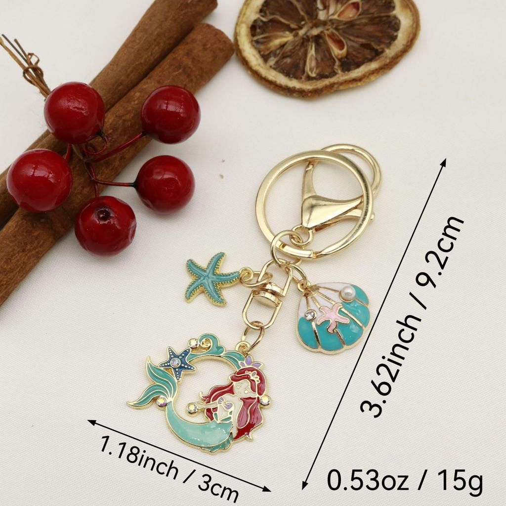Starfish Mermaid Drip Oil Alloy Keychain Bag Pendant Ornament