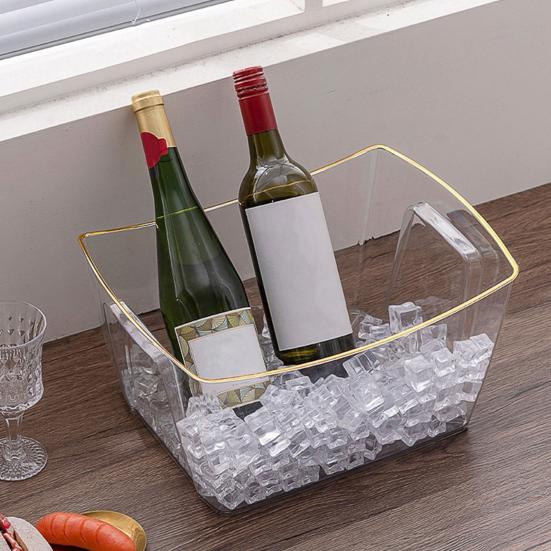 Eiskübel mit Griff, 12/18L Bier-Wein-Kühler für Party, Klarer Getränkebehälter für Mimosa & Cocktailbar, Tragbarer Champagner