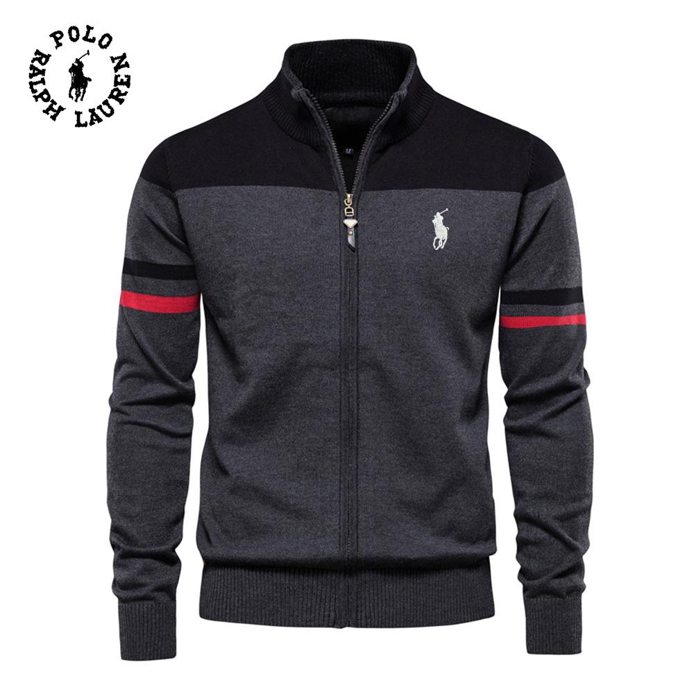 Ralph Lauren Embroidered Autumn and Winter New Knitted Cardigan Men s Sweater Zipper Knitted Sweater S