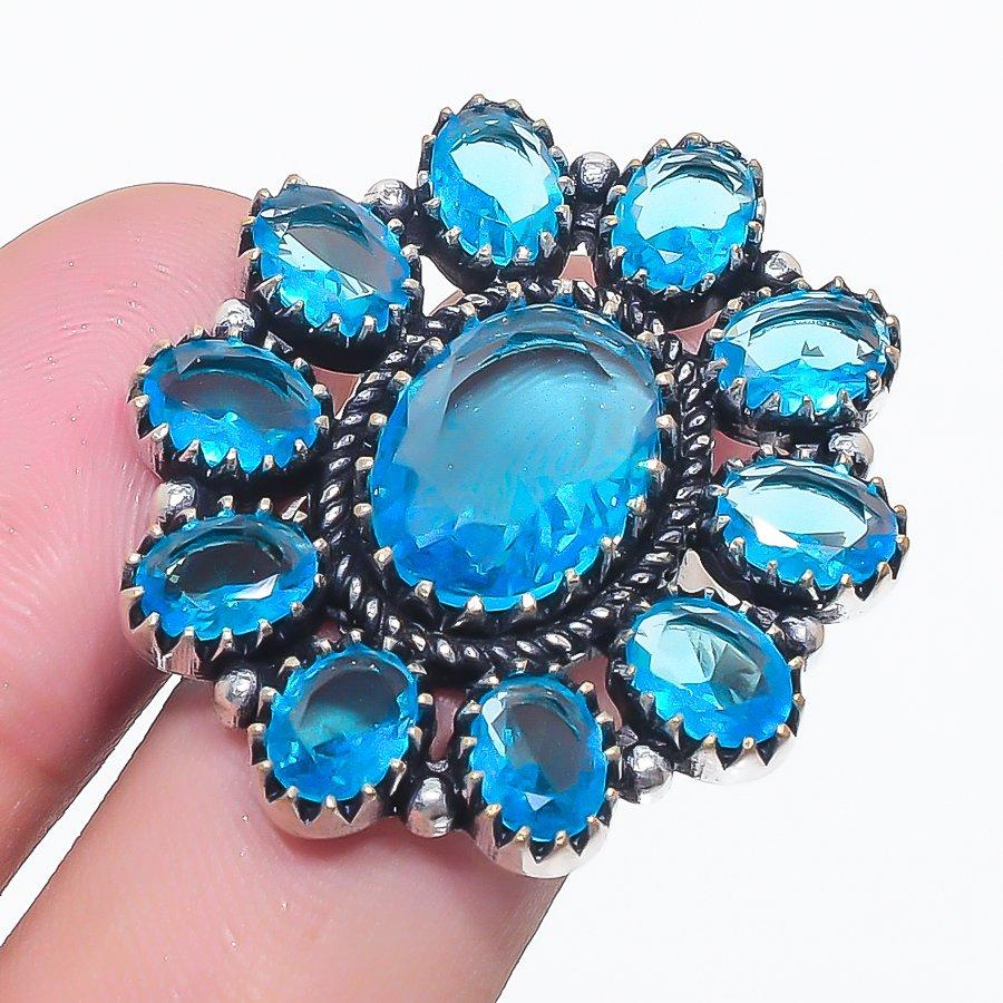 

Ювелирное кольцо из стерлингового серебра 925 пробы, швейцарский голубой топаз, размер 7