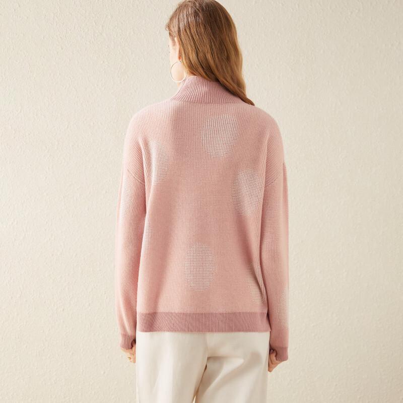 TUHUANG Women's Thickened Pure Wool Color-Block Semi-High Collar Knit Sweater
