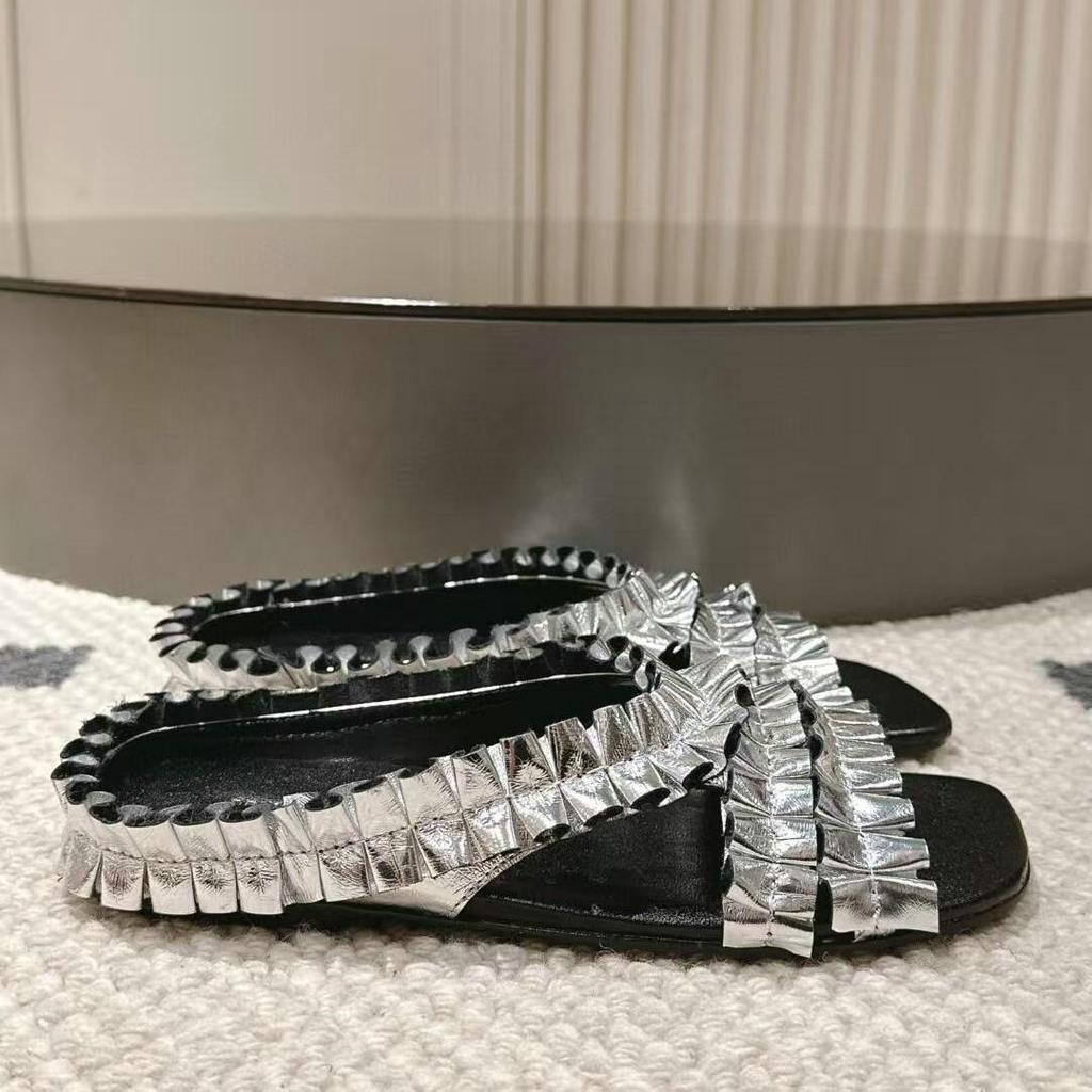 Fashion High-Heeled One-Shoulder Slippers For Women 2025 Summer New Style Shallow-Moused Thick-Heeled Slippers Ballet Mary Jane Shoes