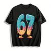 Cute Dessert Style Number 67 Print Casual Unisex Top Pure Cotton T-shirt