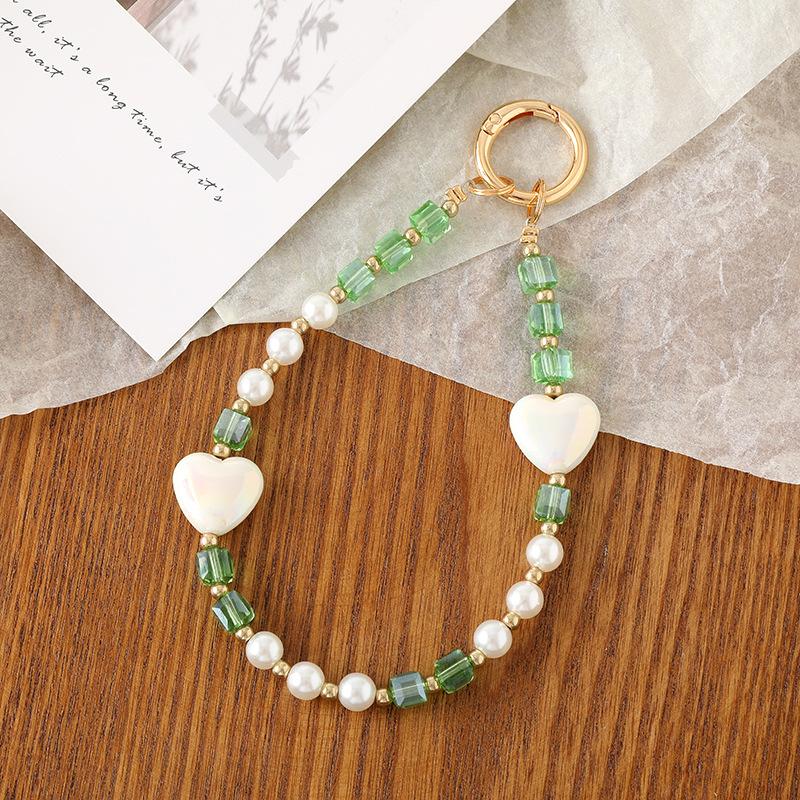 Crystal Bead Pendant With Colored Heart Phone Strap