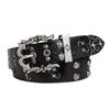 Women's Gothic Style Studded Belt Double Row Hole Adjustable Clasp Waist Band PU Leather Nonslip Design Fashion