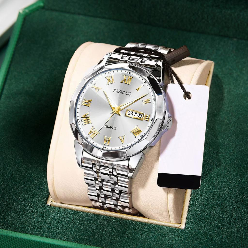 Watch Fashion Luminous Business Roman Scale Double Calendar Quartz Watch Waterproof Men'S Watch Men'S