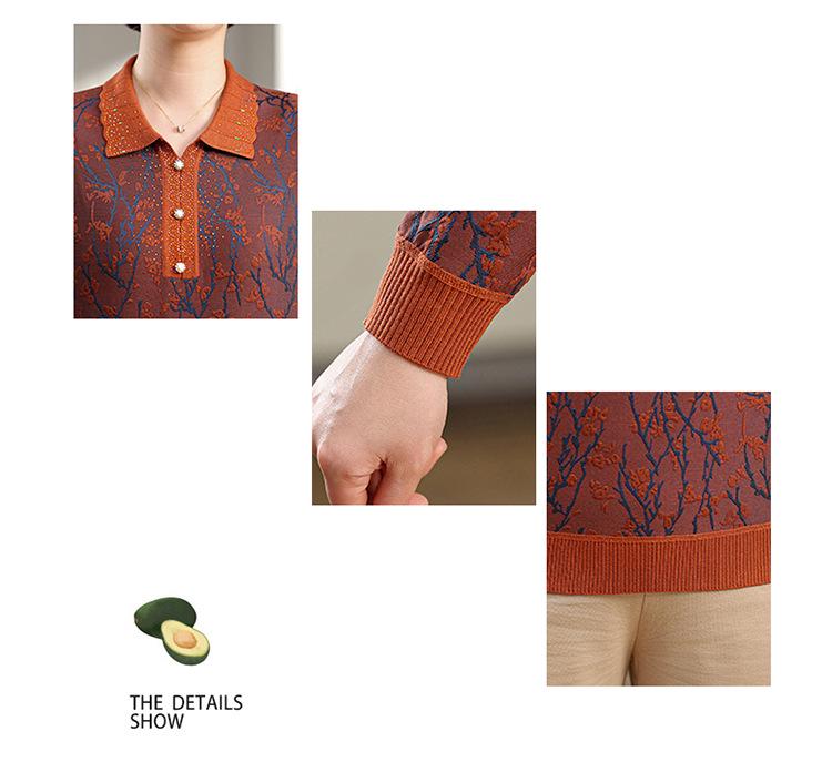 Women's Knitted Long-Sleeve Lapel T-Shirt - Spring & Autumn Fashion for Middle-Aged & Elderly