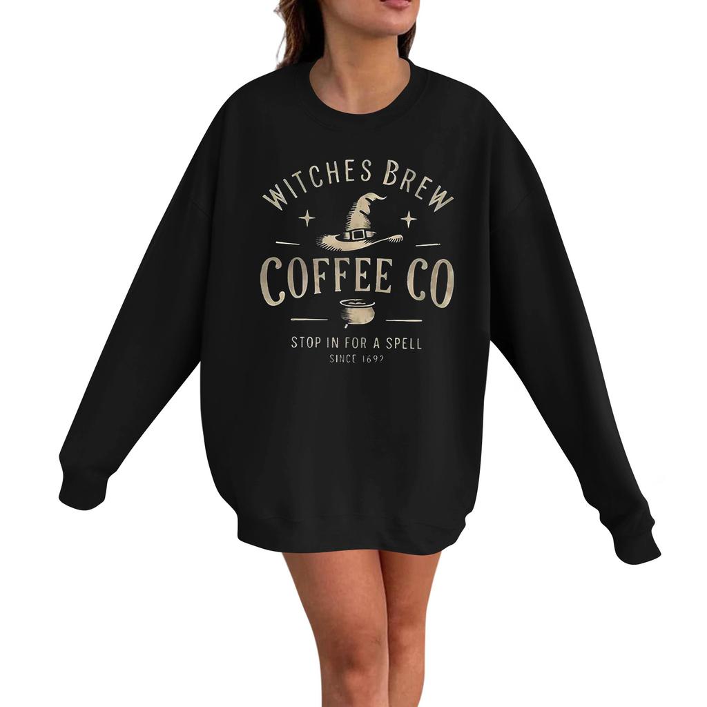 Women's Casual Fashion Long Sleeve Halloween Print Pullover Round Neck Sweatshirt