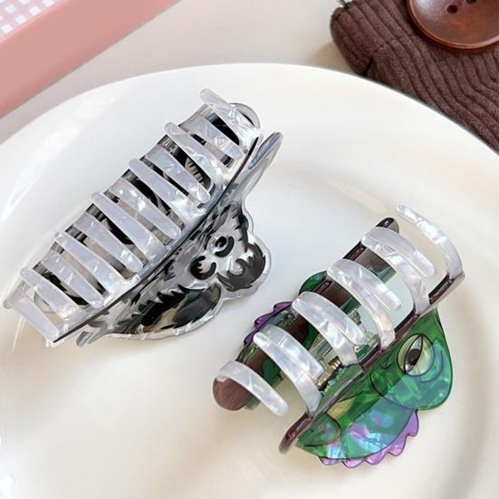 Hair Claw with High-Elastic Spring, Cat Mammoth Lizard Pattern Hair Clip with Ice-Cracked Pearlescent Texture, Firm Grip Shower Back Head Hair Claw
